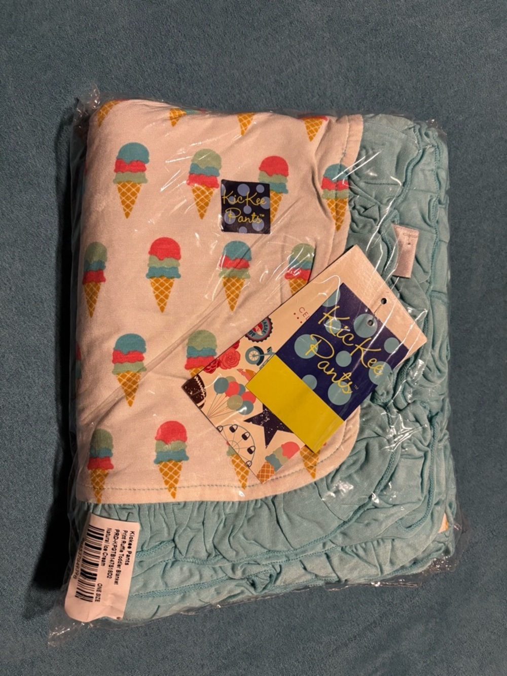 Kickee Pants Ice Cream Ruffle Blanket - Aqua, Pink & Mint